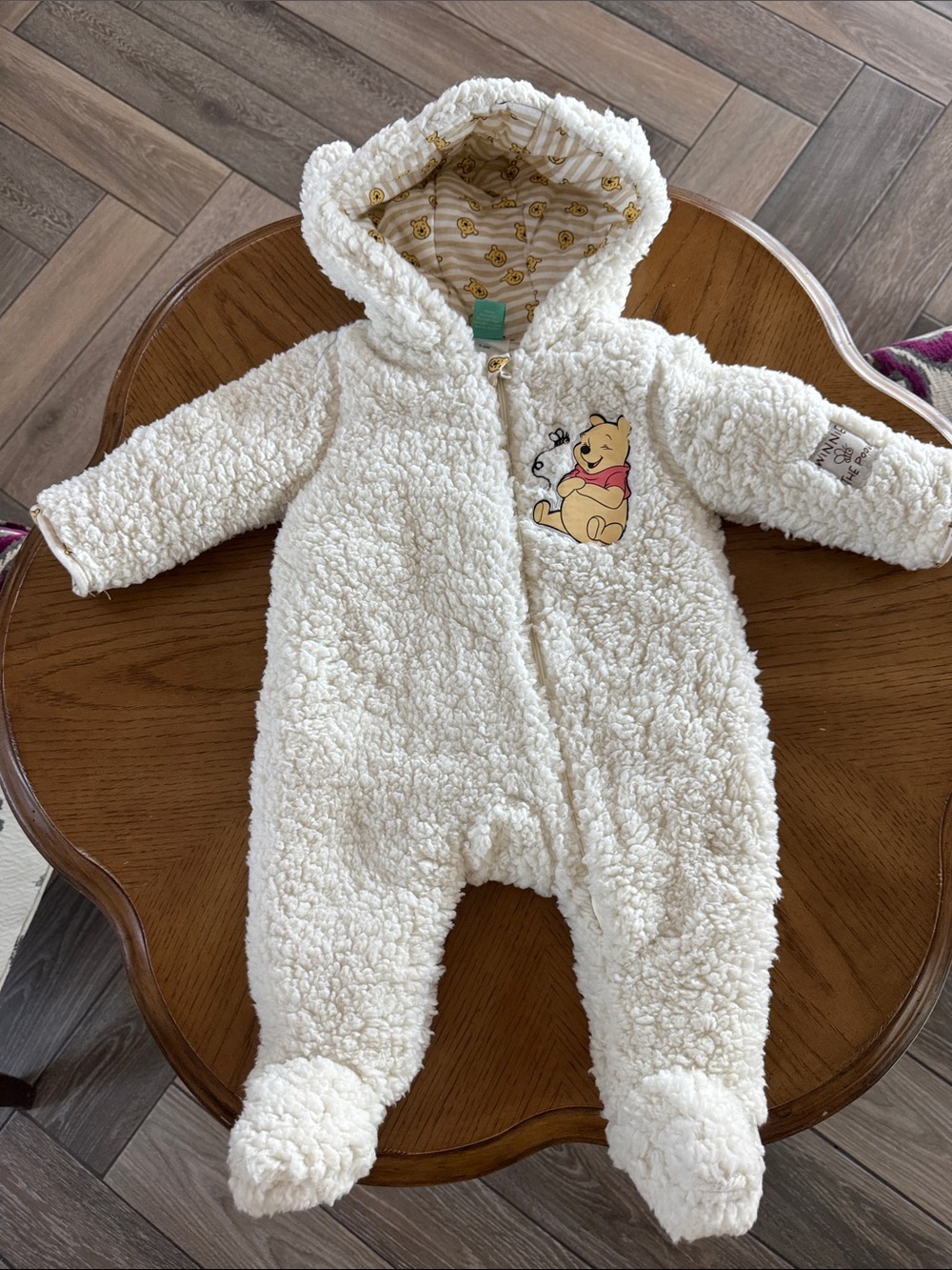 Disney Cream Sherpa Hooded Footed One-Piece with Winnie the Pooh